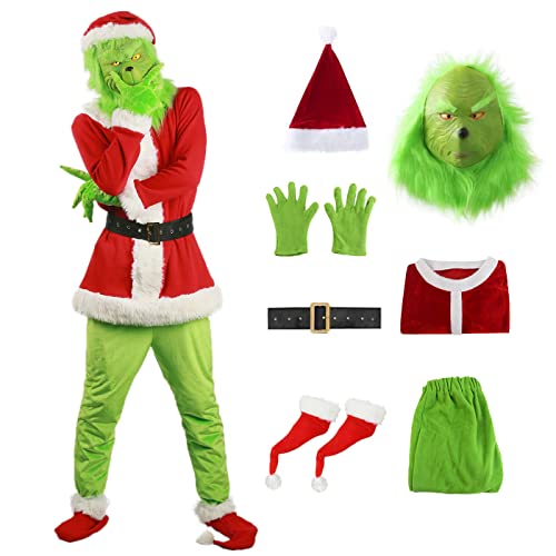 bi bi hou Grinch Kostüm mit Mask Zubehör Weihnachten Grinch Cosplay Kostüm Anime Cosplay Outfit Halloween Karneval Party Bühnenauftritt Kostüm für Erwachsene von bi bi hou