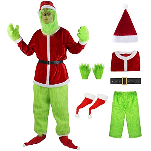 bi bi hou Grinch Kostüm mit Mask Zubehör Weihnachten Grinch Cosplay Kostüm Anime Cosplay Outfit Halloween Karneval Party Bühnenauftritt Kostüm für Erwachsene von bi bi hou