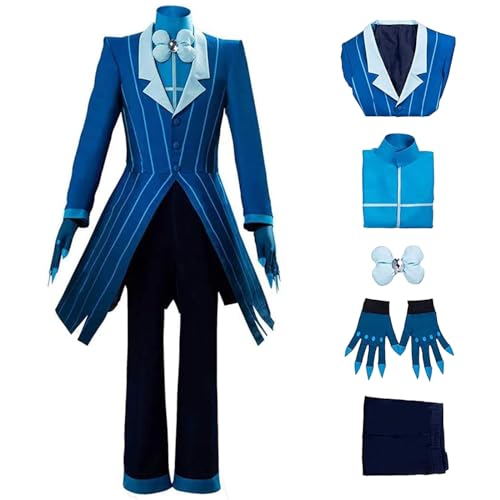 bi bi hou Hazbin Hotel Alastor Cosplay Kostüm Rot/Blau Blazer Anime Hazbin Hotel Verkleidung Alastor Uniform Weihnachten Halloween Karneval Party Bühnenauftritt Kostüm für Erwachsene von bi bi hou