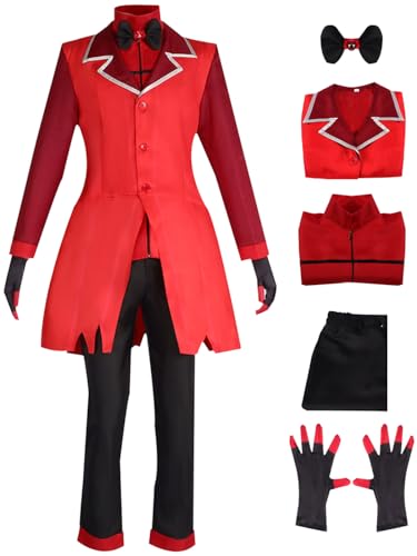 bi bi hou Hazbin Hotel Alastor Cosplay Kostüm Rot Blazer Anime Hazbin Hotel Verkleidung Alastor Uniform Weihnachten Halloween Karneval Party Bühnenauftritt Kostüm für Erwachsene von bi bi hou