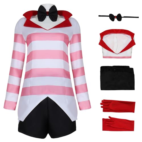 bi bi hou Hazbin Hotel Angel Dust Cosplay Kostüm Set Anime Hazbin Hotel Verkleidung Angel Dust Uniform Weihnachten Halloween Karneval Party Bühnenauftritt Kostüm für Erwachsene von bi bi hou