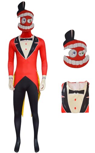 bi bi hou Herren Caine Cosplay Kostüm Set Jumpsuits und Masken Anime The Amazing Digital Circus Verkleidung Caine Cosplay Costume Halloween Karneval Party Bühnenauftritt Kostüm für Erwachsene von bi bi hou