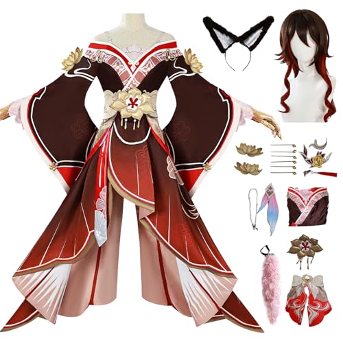 bi bi hou Honkai Star Rail Fugue Cosplay Kostüm Komplettes Set mit Perücke Star Rail Tingyun Cosplay Verkleidung Fugue Uniform Halloween Karneval Party Bühnenauftritt Kostüm Erwachsene von bi bi hou