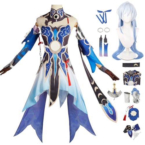 bi bi hou Honkai Star Rail Jingliu Cosplay Kostüm Komplettes Set mit Perücke Star Rail Jingliu Cosplay Verkleidung Jingliu Uniform Halloween Karneval Party Bühnenauftritt Kostüm Erwachsene von bi bi hou