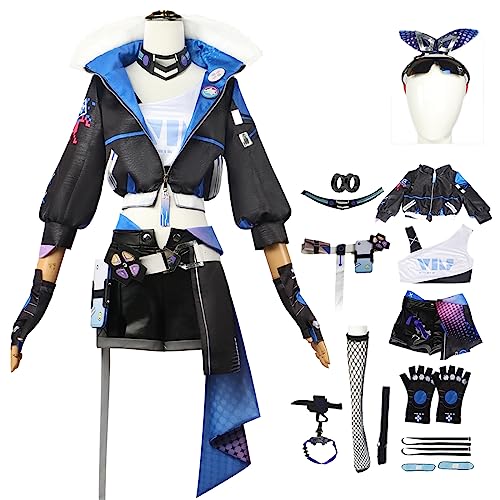 bi bi hou Honkai Star Rail Silver Wolf Cosplay Kostüm Set mit Perücke Star Rail Silver Wolf Cosplay Verkleidung Silver Wolf Uniform Halloween Karneval Party Bühnenauftritt Kostüm Erwachsene von bi bi hou