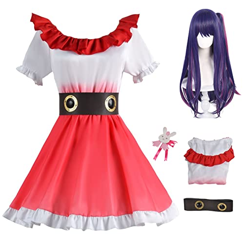 bi bi hou Hoshino Ai Cosplay Kostüm Komplettes Set mit Perücke Anime Oshi no Ko Cosplay Verkleidung Ai Hoshino Cosplay Uniform Halloween Karneval Party Bühnenauftritt Kostüm Erwachsene von bi bi hou