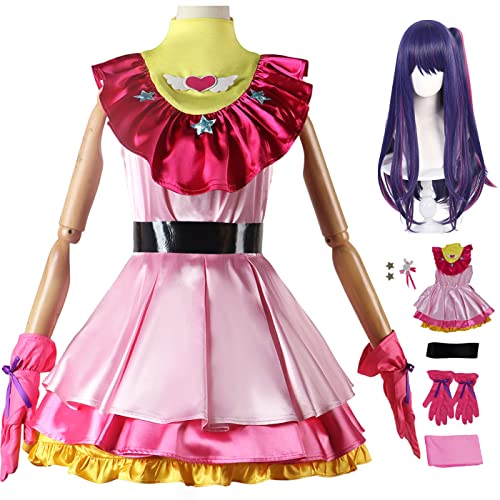 bi bi hou Hoshino Ai Cosplay Kostüm Komplettes Set mit Perücke Anime Oshi no Ko Cosplay Verkleidung Ai Hoshino Cosplay Uniform Halloween Karneval Party Bühnenauftritt Kostüm Erwachsene von bi bi hou