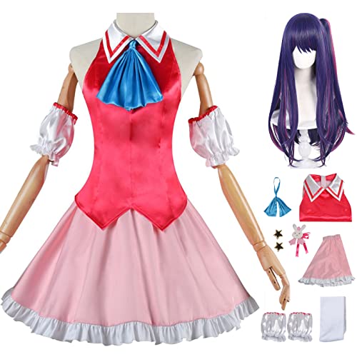 bi bi hou Hoshino Ai Cosplay Kostüm Komplettes Set mit Perücke Anime Oshi no Ko Cosplay Verkleidung Ai Hoshino Cosplay Uniform Halloween Karneval Party Bühnenauftritt Kostüm Erwachsene von bi bi hou