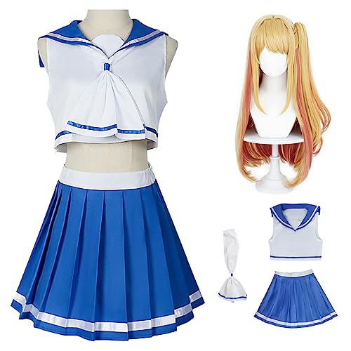 bi bi hou Hoshino Ruby Cosplay Kostüm mit Perücke Anime Oshi no Ko Cosplay Verkleidung Ruby Hoshino Cosplay JK Uniform Halloween Karneval Party Bühnenauftritt Japanisch Matrosen Kostüm von bi bi hou