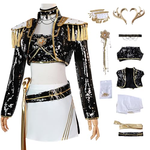 bi bi hou Mira Cosplay Kostüm Set mit Perücke Anime Demon Hunters Verkleidung Mira Uniform Schwarz Weihnachten Halloween Karneval Party Bühnenauftritt Kostüm für Erwachsene bi bi hou Mira Cosplay Kostüm Set mit Perücke Anime Demon Hunters Verkleidung Mira Uniform Schwarz Weihnachten Halloween Karneval Party Bühnenauftritt Kostüm für Erwachsene von bi bi hou