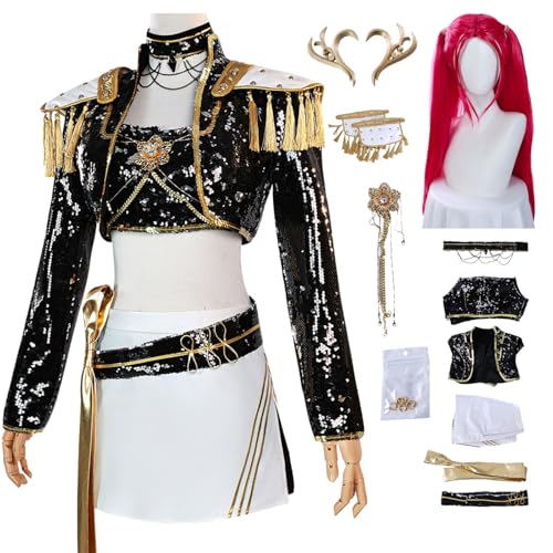 bi bi hou Mira Cosplay Kostüm Set mit Perücke Anime Demon Hunters Verkleidung Mira Uniform Schwarz Weihnachten Halloween Karneval Party Bühnenauftritt Kostüm für Erwachsene bi bi hou Mira Cosplay Kostüm Set mit Perücke Anime Demon Hunters Verkleidung Mira Uniform Schwarz Weihnachten Halloween Karneval Party Bühnenauftritt Kostüm für Erwachsene von bi bi hou
