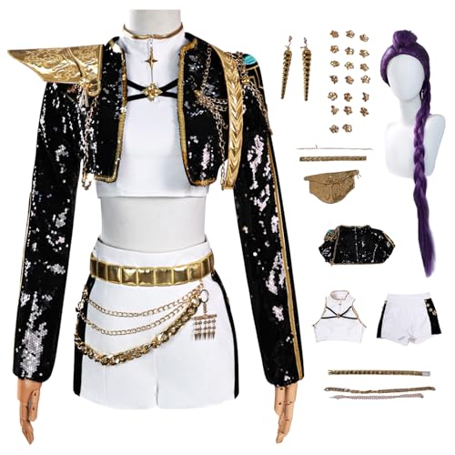 bi bi hou Rumi Cosplay Kostüm Set mit Perücke Anime Demon Hunters Verkleidung Rumi Uniform Schwarz Weihnachten Halloween Karneval Party Bühnenauftritt Kostüm für Erwachsene bi bi hou Rumi Cosplay Kostüm Set mit Perücke Anime Demon Hunters Verkleidung Rumi Uniform Schwarz Weihnachten Halloween Karneval Party Bühnenauftritt Kostüm für Erwachsene von bi bi hou
