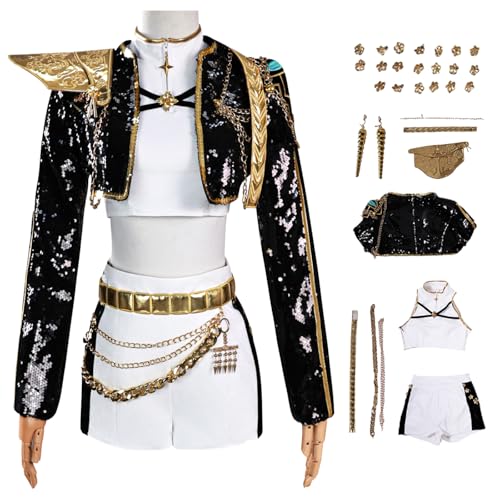 bi bi hou Rumi Cosplay Kostüm Set mit Perücke Anime Demon Hunters Verkleidung Rumi Uniform Schwarz Weihnachten Halloween Karneval Party Bühnenauftritt Kostüm für Erwachsene bi bi hou Rumi Cosplay Kostüm Set mit Perücke Anime Demon Hunters Verkleidung Rumi Uniform Schwarz Weihnachten Halloween Karneval Party Bühnenauftritt Kostüm für Erwachsene von bi bi hou