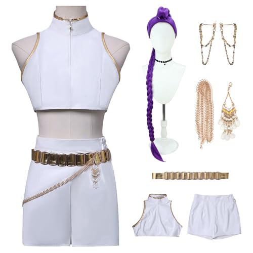 bi bi hou Rumi Cosplay Kostüm Set mit Perücke Anime Demon Hunters Verkleidung Rumi Uniform Weiß Weihnachten Halloween Karneval Party Bühnenauftritt Kostüm für Erwachsene bi bi hou Rumi Cosplay Kostüm Set mit Perücke Anime Demon Hunters Verkleidung Rumi Uniform Weiß Weihnachten Halloween Karneval Party Bühnenauftritt Kostüm für Erwachsene von bi bi hou