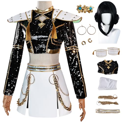 bi bi hou Zoe Cosplay Kostüm Set mit Perücke Anime Demon Hunters Verkleidung Zoe Uniform Schwarz Weihnachten Halloween Karneval Party Bühnenauftritt Kostüm für Erwachsene bi bi hou Zoe Cosplay Kostüm Set mit Perücke Anime Demon Hunters Verkleidung Zoe Uniform Schwarz Weihnachten Halloween Karneval Party Bühnenauftritt Kostüm für Erwachsene von bi bi hou