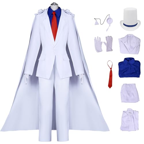 bi bi hou Kaito Kid Cosplay Kostüm Set mit Hut Anime Detektiv Conan Verkleidung Kid The Phantom Thief Uniform Weihnachten Halloween Karneval Party Bühnenauftritt Kostüm Erwachsene von bi bi hou