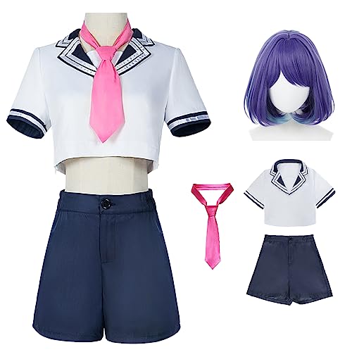 bi bi hou Kurokawa Akane Cosplay Kostüm mit Perücke Anime Oshi no Ko Cosplay Verkleidung Akane Kurokawa Cosplay JK Uniform Halloween Karneval Party Bühnenauftritt Japanisch Matrosen Kostüm von bi bi hou