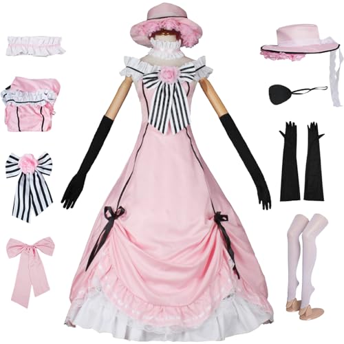 bi bi hou Lady Ciel Cosplay Kostüm Set Rosa Lolita Kleid mit Hut Anime Kuroshitsuji Verkleidung Ciel Phantomhive Uniform Weihnachten Halloween Karneval Party Bühnenauftritt Kostüm von bi bi hou