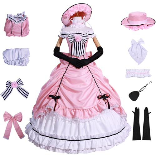 bi bi hou Lady Ciel Cosplay Kostüm Set mit Perücke und Hut Deluxe Rosa Lolita Kleid Anime Kuroshitsuji Verkleidung Ciel Phantomhive Uniform Weihnachten Halloween Karneval Party Kostüm von bi bi hou