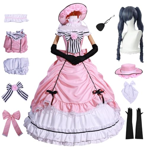 bi bi hou Lady Ciel Cosplay Kostüm Set mit Perücke und Hut Deluxe Rosa Lolita Kleid Anime Kuroshitsuji Verkleidung Ciel Phantomhive Uniform Weihnachten Halloween Karneval Party Kostüm von bi bi hou