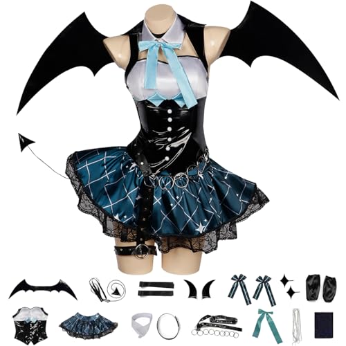 bi bi hou Little Devil Miku Cosplay Kostüm Set mit Perücke Flügel Schwanz H'atsune Miku Verkleidung Anime Uniform Gothic Weihnachten Halloween Karneval Party Bühnenauftritt Kostüm Erwachsene von bi bi hou