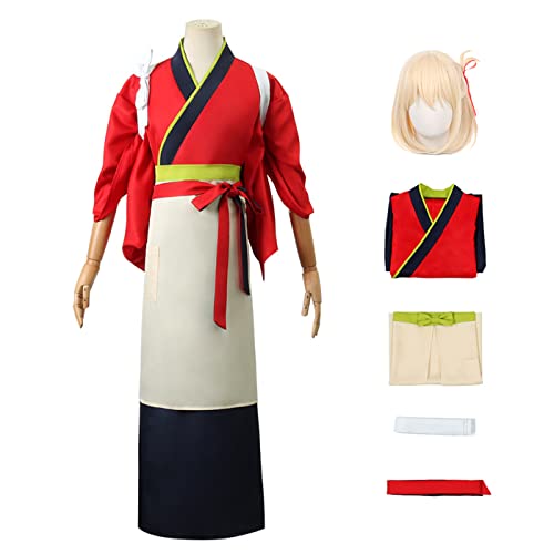 bi bi hou Lycoris Recoil Chisato Cosplay Kostüm mit Perücke Anime Cosplay Verkleidung Chisato Nishikigi Cosplay Kostüm Japanische Kimono Halloween Karneval Party Bühnenauftritt Kostüm von bi bi hou