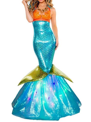 bi bi hou Meerjungfrau Prinzessin Kleid Damen Meerjungfrau Verkleidung Prinzessin Kostüm Fishtail Kleid Weihnachten Halloween Karneval Party Bühnenauftritt Kostüm für Erwachsene S-XXL von bi bi hou