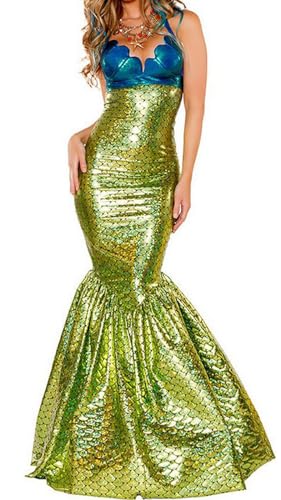 bi bi hou Meerjungfrau Prinzessin Kleid Damen Meerjungfrau Verkleidung Prinzessin Kostüm Fishtail Kleid Weihnachten Halloween Karneval Party Bühnenauftritt Kostüm für Erwachsene S-XXL von bi bi hou