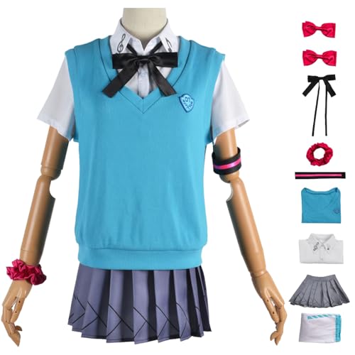 bi bi hou Miku Cosplay Kostüm Set mit Perücke Anime H'atsune Miku 16. Jahrestag Verkleidung JK Uniform Weihnachten Halloween Karneval Party Bühnenauftritt Kostüm Erwachsene von bi bi hou