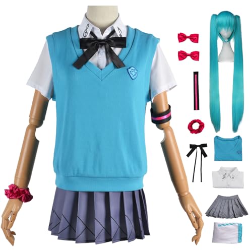 bi bi hou Miku Cosplay Kostüm Set mit Perücke Anime H'atsune Miku 16. Jahrestag Verkleidung JK Uniform Weihnachten Halloween Karneval Party Bühnenauftritt Kostüm Erwachsene von bi bi hou