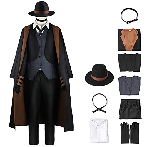 bi bi hou Nakahara Chuuya Cosplay Kostüm Komplettes Set mit Perücke Anime Bungo Stray Dogs Cosplay Verkleidung Chuuya Nakahara Uniform Halloween Karneval Party Bühnenauftritt Kostüm Erwachsene von bi bi hou