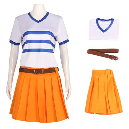 bi bi hou Nami Cosplay Kostüm Set mit Perücke Anime Verkleidung Live Action Film Outfit Nami Cosplay Halloween Karneval Party Kostüm für Erwachsene von bi bi hou