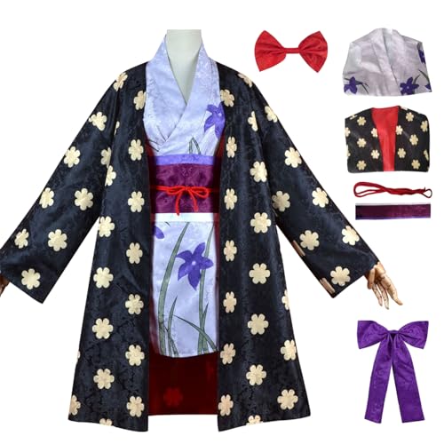 bi bi hou Nico Robin Cosplay Kostüm Set mit Perücke Anime Verkleidung Robin Cosplay Kimono Halloween Karneval Weihnachten Party Kostüm für Erwachsene von bi bi hou