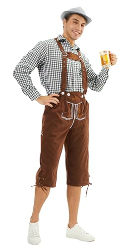 bi bi hou Oktoberfest Herren Outfit Trachten Set 3 Teilig Trachtenhemd Trachtenhose Hut Bayerisches Kostüm Halloween Karneval Volksfest Party Bühnenauftritt Bayern Kostüm von bi bi hou