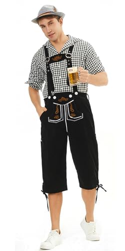 bi bi hou Oktoberfest Herren Outfit Trachten Set 3 Teilig Trachtenhemd Trachtenhose Hut Bayerisches Kostüm Halloween Karneval Volksfest Party Bühnenauftritt Bayern Kostüm von bi bi hou