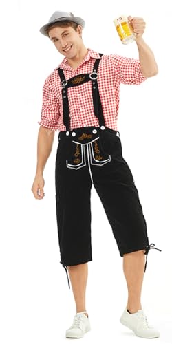 bi bi hou Oktoberfest Herren Outfit Trachten Set 3 Teilig Trachtenhemd Trachtenhose Hut Bayerisches Kostüm Halloween Karneval Volksfest Party Bühnenauftritt Bayern Kostüm von bi bi hou