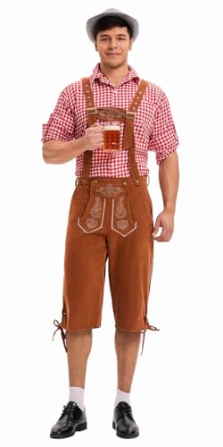 bi bi hou Oktoberfest Herren Outfit Trachten Set 3 Teilig Trachtenhemd Trachtenhose Hut Bayerisches Kostüm Halloween Karneval Volksfest Party Bühnenauftritt Bayern Kostüm von bi bi hou