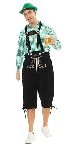 bi bi hou Oktoberfest Herren Outfit Trachten Set 3 Teilig Trachtenhemd Trachtenhose Hut Bayerisches Kostüm Halloween Karneval Volksfest Party Bühnenauftritt Bayern Kostüm von bi bi hou