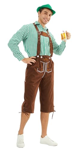 bi bi hou Oktoberfest Herren Outfit Trachten Set 3 Teilig Trachtenhemd Trachtenhose Hut Bayerisches Kostüm Halloween Karneval Volksfest Party Bühnenauftritt Bayern Kostüm von bi bi hou