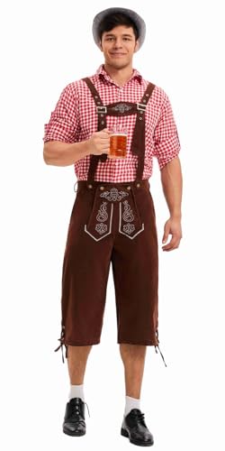 bi bi hou Oktoberfest Herren Outfit Trachten Set 3 Teilig Trachtenhemd Trachtenhose Hut Bayerisches Kostüm Halloween Karneval Volksfest Party Bühnenauftritt Bayern Kostüm von bi bi hou