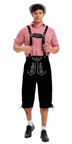 bi bi hou Oktoberfest Herren Outfit Trachten Set 3 Teilig Trachtenhemd Trachtenhose Hut Bayerisches Kostüm Halloween Karneval Volksfest Party Bühnenauftritt Bayern Kostüm von bi bi hou