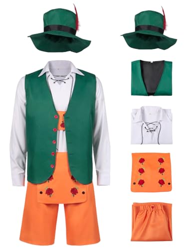 bi bi hou Oktoberfest Herren Outfit Trachten Set 5 Teilig Trachtenhemd Trachtenhose Hut Bayerisches Kostüm Halloween Karneval Volksfest Party Bühnenauftritt Bayern Kostüm von bi bi hou