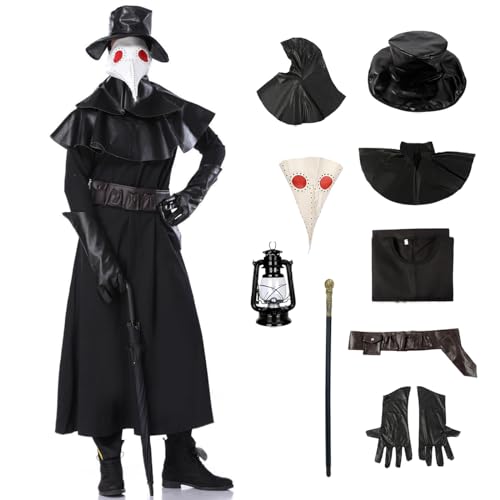 bi bi hou Pest Arzt Kostüm mit Zubehör Pestarzt Maske Mittelalterlicher Steampunk Stil Pestdoktor Kostüm Halloween Kostüm für Erwachsene Karneval Party Cosplay Schwarz von bi bi hou