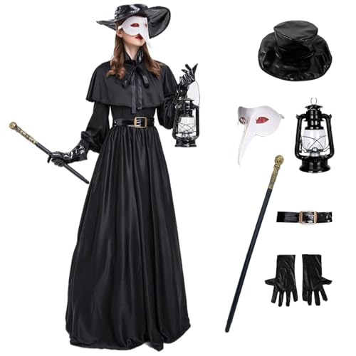 bi bi hou Pest Arzt Kostüm mit Zubehör Pestarzt Maske Mittelalterlicher Steampunk Stil Pestdoktor Kostüm Halloween Kostüm für Erwachsene Karneval Party Cosplay Schwarz von bi bi hou