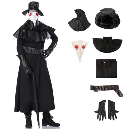 bi bi hou Pest Arzt Kostüm mit Zubehör Pestarzt Maske Mittelalterlicher Steampunk Stil Pestdoktor Kostüm Halloween Kostüm für Erwachsene Karneval Party Cosplay Schwarz von bi bi hou