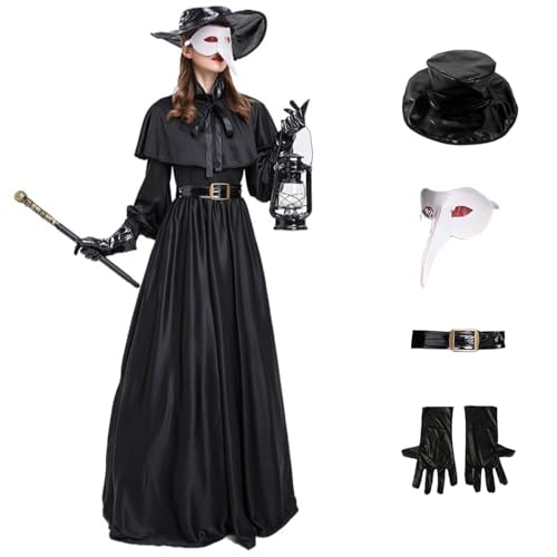 bi bi hou Pest Arzt Kostüm mit Zubehör Pestarzt Maske Mittelalterlicher Steampunk Stil Pestdoktor Kostüm Halloween Kostüm für Erwachsene Karneval Party Cosplay Schwarz von bi bi hou