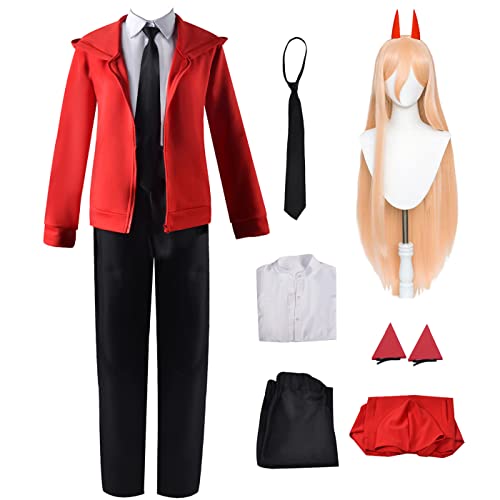 bi bi hou Power Cosplay Kostüm mit Perücke Anime Chainsaw Man Cosplay Kostüm Power Cosplay Outfit Complete Set Halloween Karneval Party Kostüm für Erwachsene von bi bi hou