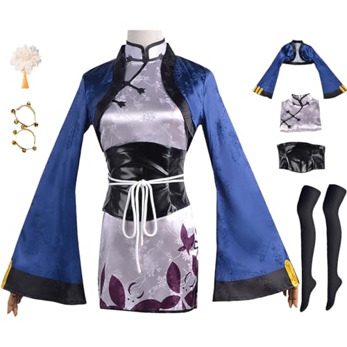 bi bi hou Ran Mao Cosplay Kostüm Set mit Perücke Anime Kuroshitsuji Verkleidung Ran Mao Uniform Cheongsam Qipao Kleid Weihnachten Halloween Karneval Party Bühnenauftritt Kostüm von bi bi hou