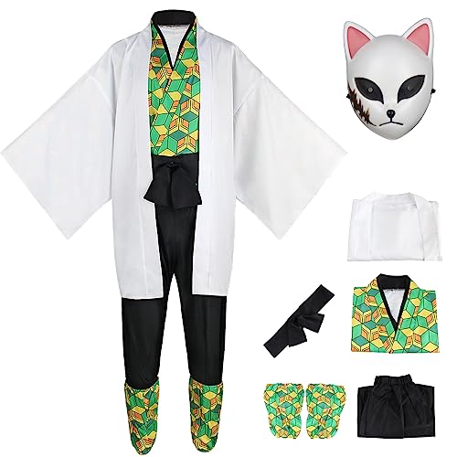 bi bi hou Sabito Cosplay Kostüm Komplett mit Masken und Perücke Anime Cosplay Kostüm Kimetsu no Yaiba Verkleidung Halloween Karneval Party Performance Kostüm Erwachsene von bi bi hou