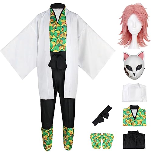 bi bi hou Sabito Cosplay Kostüm Komplett mit Masken und Perücke Anime Cosplay Kostüm Kimetsu no Yaiba Verkleidung Halloween Karneval Party Performance Kostüm Erwachsene von bi bi hou